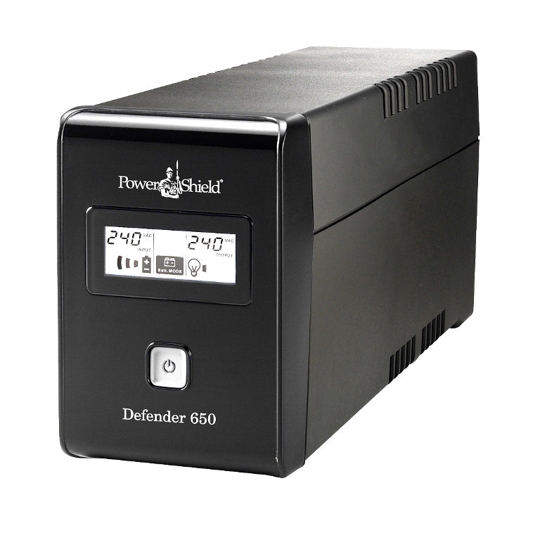 PowerShield Defender 650VA/390W UPS, AVR, LCD display, 2 AU outlets, user-replaceable batteries, 2-year warranty PowerShield Defender 650VA/390W UPS, AVR, LCD display, 2 AU outlets, user-replaceable batteries, 2-year warranty